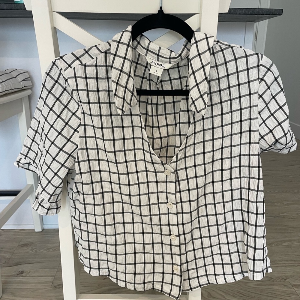 Monki Black and White Grid Button Down Shirt